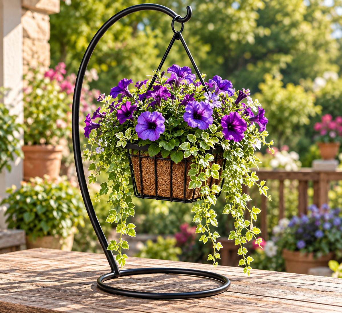 6" × 6" Mini Square Hanging Basket with 15" Stand – Black